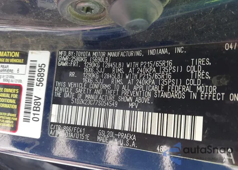 2007 Toyota Sienna Ce/Le from USA, damaged, VIN 5TDZK23C77S054549